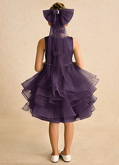 Azazie Tinie Flower Girl Dresses Plum Ball-Gown Bow Tulle Dress image6