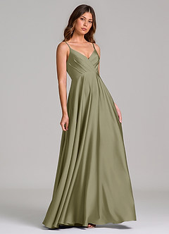 Azazie Amani Bridesmaid Dresses Pistachio A-Line Pleated Stretch Satin Dress image1