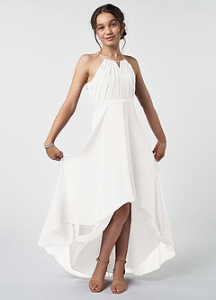Azazie Oaklynn Junior Ivory A-Line Pleated Chiffon Dress image2