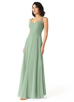 Azazie Janine Brautjungfernkleider A-Linie V-Hals Chiffon Kleid Matcha image2