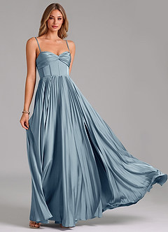 Azazie Tyla Bridesmaid Dresses Dusty Blue A-Line Sweetheart Neckline Stretch Satin Dress image5