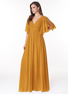 Azazie Temeka Brautjungfernkleider A-Linie Gestreift Chiffon Kleid Butterscotch image3