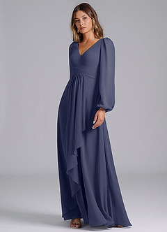 Azazie Liah Bridesmaid Dresses Stormy A-Line Long Sleeve Chiffon Dress image4