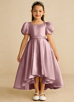 Azazie Zippy Flower Girl Dresses Dusty Rose A-Line with Sleeves Matte Satin Dress image3