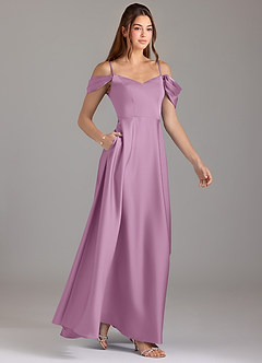 Azazie Marley Robes de demoiselle d'honneur Robe Trapèze Convertible en Satin extensible Épaule décolletée Glycine image4
