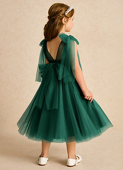 Azazie Dori Robe Demoiselle D'honneur Fillette Robe Trapèze en Tulle Rayé émeraude image3