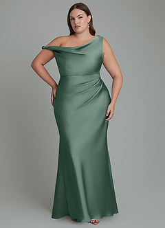 Azazie Emerson Bridesmaid Dresses Eucalyptus Mermaid Off the Shoulder Stretch Satin Dress image8