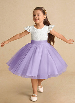 Azazie Vetty Flower Girl Dresses Ivory Lilac A-Line Lace Tulle Dress image5