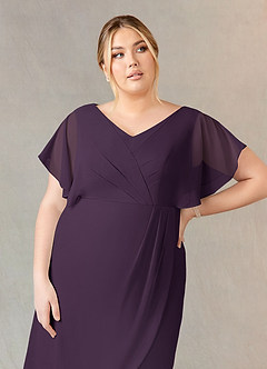Azazie Julia Abiti per la Madre della Sposa Abito Tubino in Chiffon con Scollo a V a Pieghe Prugna image13