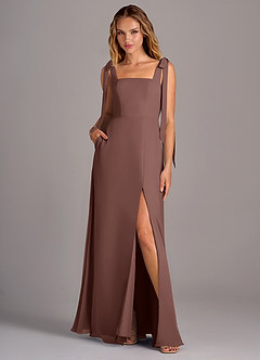 Azazie Debra Bridesmaid Dresses Espresso A-Line with Pockets Chiffon Convertible Dress image1