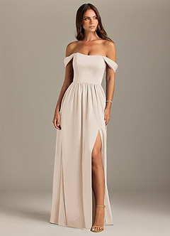 Azazie Calianna Bridesmaid Dresses White Alabaster A-Line Off the Shoulder Stretch Satin Convertible Dress image1