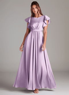 Azazie Daphne Bescheidene Brautjungfernkleider A-Linie Gestreift Stretch-Satin Bodenlänge Kleid image3