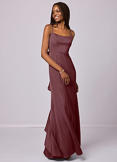 Barbie ♥ Azazie Brautjungfernkleider Meerjungfrau-Linie Schleifen Stretch-Satin Kleid Sangria image3