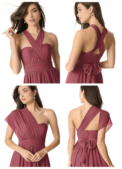 Azazie Olani Bridesmaid Dresses Merlot A-Line Off the Shoulder Chiffon Convertible Dress image8