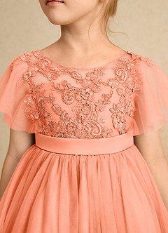 Azazie Queenie Flower Girl Dresses Sunset A-Line Lace Dress image4