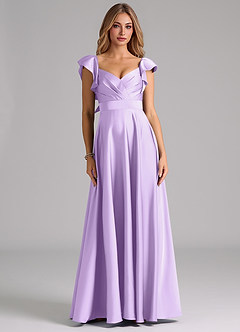 Azazie Leilani Bridesmaid Dresses Lilac A-Line Ruched Stretch Satin Dress image3