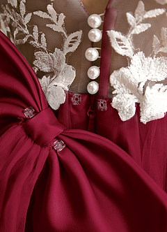 Azazie Mixie vestidos de niña de las flores Vestido de Borgoña de Encaje de Corte Princesa image8