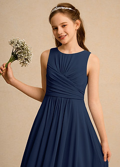 Azazie Ducky Junior Formal Flower Girl Dresses Dark Navy A-Line Pleated Chiffon Dress image3