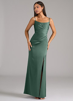 Azazie Marla Robes de demoiselle d'honneur Robe Fourreau Convertible en Satin extensible Sans bretelle Eucalyptus image7