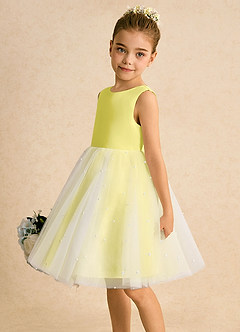 Azazie Esme Abiti da Ragazza di Fiori Abito Principessa in Tulle Fiocco Canarino image4