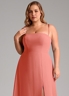 Azazie Wren Bridesmaid Dresses Salmon Pink A-Line Side Slit Chiffon Convertible Dress image11