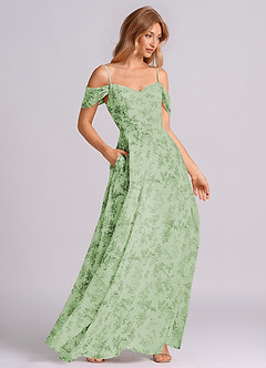 Azazie Marley Bridesmaid Dresses Green Fern Floral A-Line Off the Shoulder Chiffon Convertible Dress image4
