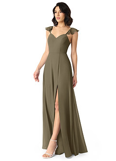 Azazie Everett Bridesmaid Dresses Willow Green A-Line V-neck Ruched Chiffon Dress image3