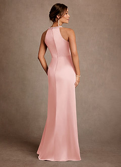 Azazie Lawrence vestidos de madre de la novia Vestido de Rosa Empolvado de Satén Elástico de Corte en A con Plisado image3