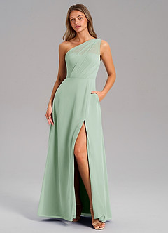 Azazie Phaedra Jurken voor bruidsmeisjes Jurk van Chiffon met A-Lijn One-Shoulder Agave image9