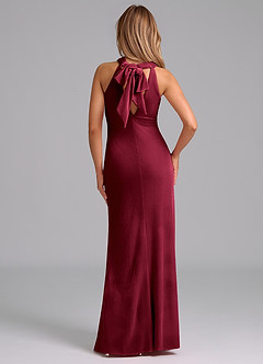 Azazie Doretta At-home Try On Dresses Burgundy Mermaid Pleated Velvet Dress image6