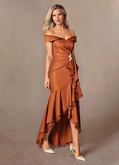 Azazie Billings vestidos de madre de la novia Vestido de Canela de Satén Elástico de Sirena con Vestidos sin tirantes image6