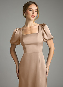 Azazie Fyona Suknie dla druhen Linia A Pofałdowany Satyna elastyczna Do ziemi Sukienka image12