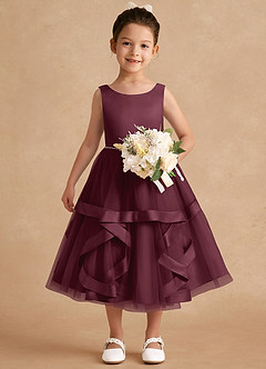 Azazie Posy Flower Girl Dresses Cabernet A-Line Beaded Tulle Dress image4