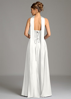 Azazie Ayla Bridesmaid Dresses White A-Line Corset Stretch Satin Dress image7