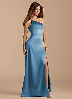 Azazie Trina Final Sale Auburn A-Line One Shoulder Metallic Satin Dress image4