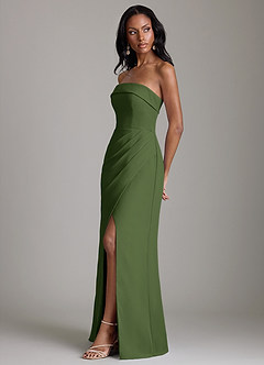 Azazie Aretha Robes de demoiselle d'honneur Robe Trapèze en Mousseline de soie Sans bretelles Olive image6