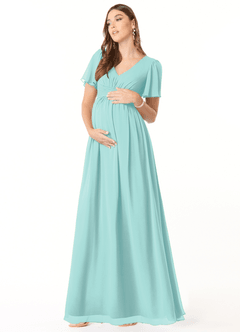 Azazie Verna Brautjungfernkleider für Schwangere A-Linie V-Hals Gerüscht Chiffon Bodenlänge Kleid image3
