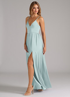 Azazie Aaida Bridesmaid Dresses Mist A-Line Corset Stretch Satin Dress image3