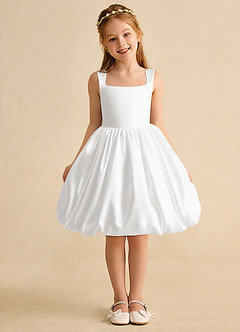 Azazie Nirvana Jurken voor bloemenmeisjes Baljurk Jurk van Mat Satijn Ruches Wit image2