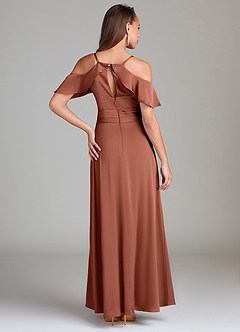Azazie Dakota Robes de demoiselle d'honneur Robe Trapèze en Satin extensible Épaule décolletée Argile image2