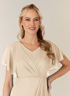 Azazie Waverly Mother of the Bride Dresses Champagne Sheath Pleated Mesh Dress image6