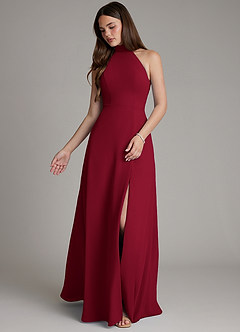 Azazie Myra Bridesmaid Dresses Burgundy A-Line High Neck Chiffon Dress image4