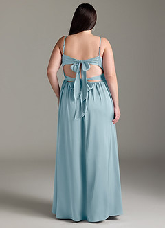 Azazie Zeya Robes de demoiselle d'honneur Robe Trapèze en Satin extensible Plissée Bleu Maussade image10