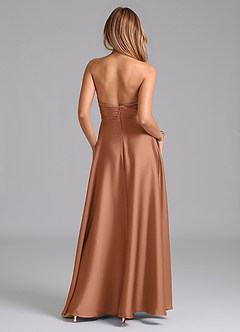 Azazie Tessie Bridesmaid Dresses Bronzer A-Line Pleated Stretch Satin Dress image2