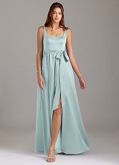 Azazie Elliott Brautjungfernkleider A-Linie mit Taschen Stretch-Satin Kleid Nebel image5