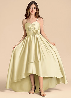 Azazie Catalina Junior Vestido de Sorbete De Limón de Satén Elástico de Corte en A con Escote de Corazón image4