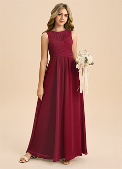 Azazie Skyla Junior Burgundy A-Line Pleated Chiffon Dress image6