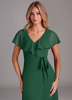 Azazie Lainey Bridesmaid Dresses Dark Green A-Line with Pockets Chiffon Dress image6