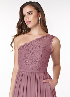 Azazie Demi Bridesmaid Dresses Vintage Mauve A-Line One Shoulder Chiffon Dress image5