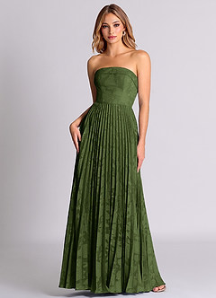 Azazie Mariana Bridesmaid Dresses Olive A-Line Strapless Floral Burnout Convertible Dress image1
